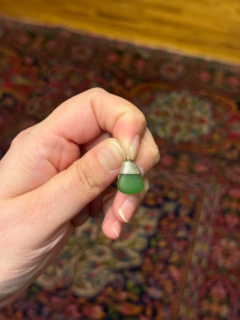 Hand Crafted Matte Green Sea Glass Pendant Necklace